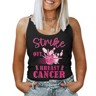 Breast Cancer Awareness Bowling Strike Out Pink Ribbon Women Tank Top | Mazezy