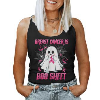 Breast Cancer Is Boo Sheet Ghost Halloween Awareness Groovy Women Tank Top - Seseable
