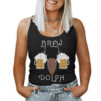 Brew-Dolph Reindeer Christmas For Beer Drinkers Women Tank Top - Seseable