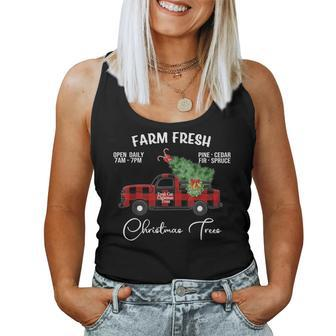 Buffalo Plaid Farm Red Truck With Christmas Tree Women Tank Top | Mazezy
