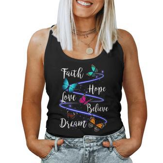 Butterfly Faith Hope Love Believe Dream Christian Women Tank Top - Monsterry DE