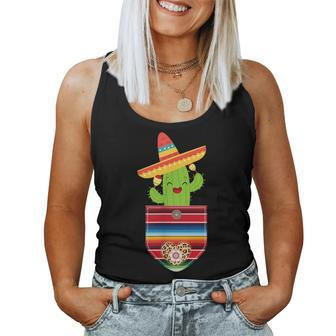Cactus Blanket Pocket Serape Mexican Cinco De Mayo Women Tank Top | Mazezy