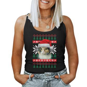 Calico Cat Ugly Christmas Sweater Style Santa Hat Kitty Mom Women Tank Top | Mazezy CA