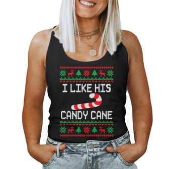 I Like His Candy Cane Couples Ugly Christmas Sweater Women Tank Top | Mazezy DE