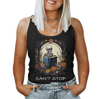 Can't Stop Floral Skeleton Reading Bookworm Reader Reading s Women Tank Top | Mazezy