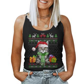 Cat Lover Cute Pixiebob Cat Santa Hat Ugly Christmas Sweater Women Tank Top - Monsterry