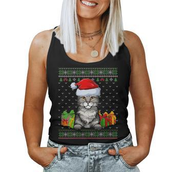 Cat Lover Pixiebob Cute Cat Santa Hat Ugly Christmas Sweater Women Tank Top - Monsterry