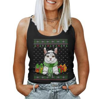 Cat Lovers Manx Cute Cat Santa Hat Ugly Christmas Sweater Women Tank Top - Monsterry UK