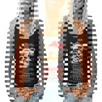 Cat Ugly Christmas Sweater Pajamas Women Tank Top | Mazezy