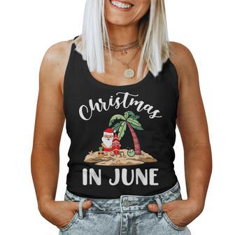 Celebrate Christmas In June With Funny Santa Surfboard Women Tank Top Basic Casual Daily Weekend Graphic - Seseable