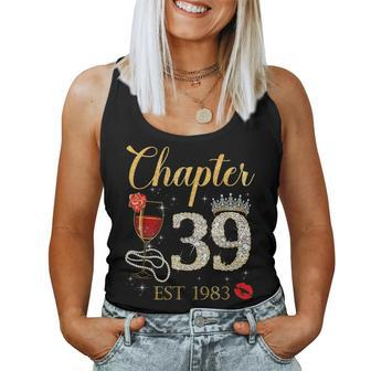 Chapter 39 Years Est 1983 39Th Birthday Red Rose Wine Crown Women Tank Top - Seseable