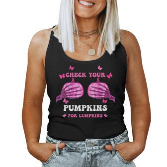 Check Your Pumpkins Breast Cancer Awareness Halloween Women Tank Top - Monsterry