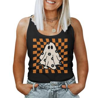 Checkered Daisy Ghost Retro Floral Ghost Halloween Costume Women Tank Top - Seseable