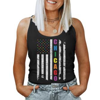 Chicago Illinois Lgbtq Gay Pride Month American Flag Rainbow Women Tank Top | Mazezy