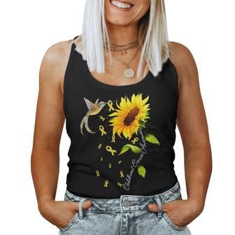 Childhood Cancer Awareness Hummingbird Sunflower Ribbon Women Tank Top - Seseable