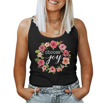 Choose Joy Inspirational Quote Boho Floral Wreath Women Tank Top | Mazezy