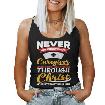Christian Christ Never Underestimate A Caregiver Women Tank Top Basic Casual Daily Weekend Graphic - Seseable