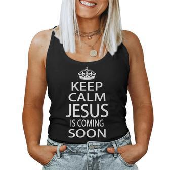 Christian - Keep Calm Jesus Is Coming Soon Gift Women Tank Top Basic Casual Daily Weekend Graphic - Thegiftio UK