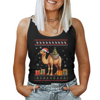 Christmas Camel Santa Hat Ugly Christmas Sweater Women Tank Top - Monsterry AU