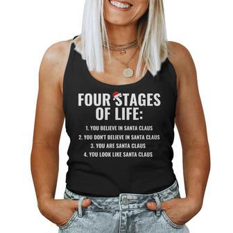 Christmas Funny Four Stages Of Life Santa Claus Humor Meme Women Tank Top Weekend Graphic - Seseable