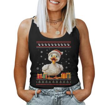 Christmas Goose Santa Hat Ugly Christmas Sweater Women Tank Top - Monsterry