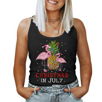 Christmas In July Funny Flamingo Pineapple Summer Women Tank Top Weekend Graphic - Seseable