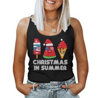 Christmas In Summer Santa Claus Party Beach Summer Vacation Women Tank Top Weekend Graphic - Seseable
