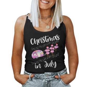 Christmas In July Pink Flamingo Summer Camping Camper Camping Women Tank Top | Mazezy