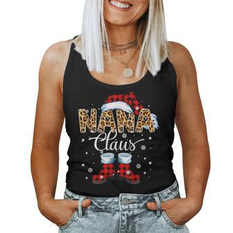Christmas Nana Claus Leopard Buffalo Plaid Pajama Xmas Women Tank Top - Seseable