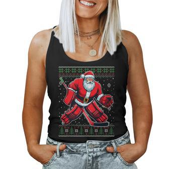 Christmas Santa Hockey Goalie Ugly Christmas Sweater Women Tank Top | Mazezy