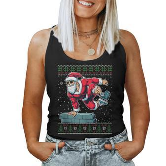 Christmas Santa Parkour Ugly Christmas Sweater Women Tank Top - Monsterry