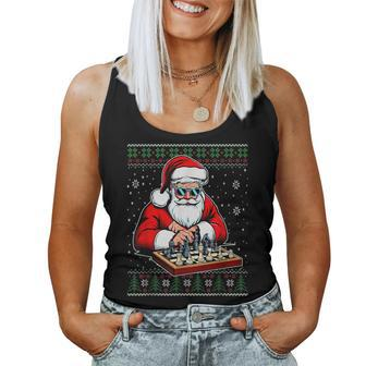 Christmas Santa Playing Chess Ugly Christmas Sweater Women Tank Top | Mazezy