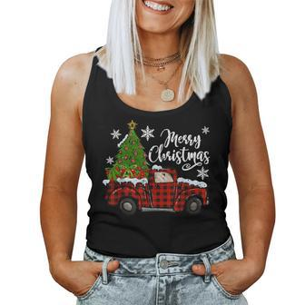 Christmas Tree Buffalo Plaid Red Truck Family For Women Tank Top | Mazezy