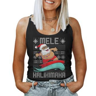 Christmas Ugly Sweater Mele Kalikimaka Apparel Santa Surf Women Tank Top - Seseable