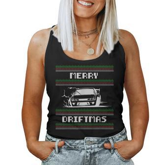 Christmas Ugly Sweater Pun Merry Driftmas Car Drift Racer Women Tank Top - Seseable