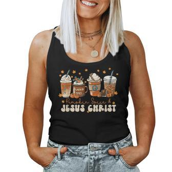Coffee Latte Pumpkin Spice Jesus Christ Thanksgiving Fall Women Tank Top - Monsterry