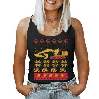 Construction Excavator Ugly Christmas Sweater Women Tank Top | Mazezy