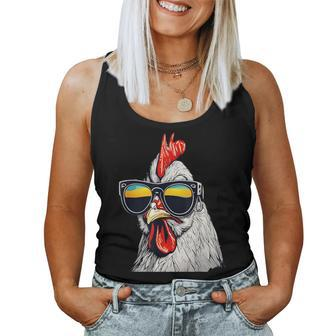Cool Rooster Wearing Sunglasses Retro Vintage Chicken Women Tank Top | Mazezy