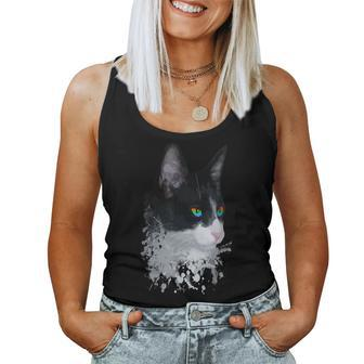 Cool Tuxedo Bicolor Cat With Rainbow Eyes Gay Pride Lgbtq Women Tank Top | Mazezy