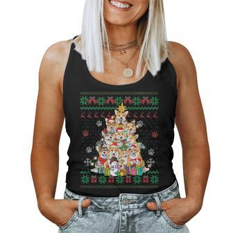 Corgi Christmas Tree Fairy Lights Santa Dog Lover Ugly Sweat Women Tank Top | Mazezy