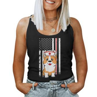 Corgi Dog Nurse American Flag Thin Red Line Appreciation Women Tank Top | Mazezy