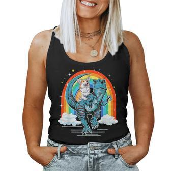 Corgi Riding Dinosaur T Rex Space Galaxy Rainbow Women Tank Top | Mazezy