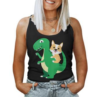 Corgi Riding T-Rex Cool Dinosaur Dino Dog Halloween Costume Women Tank Top | Mazezy
