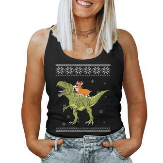 Corgi Riding T Rex Dinosaur Christmas Light Xmas Women Tank Top | Mazezy