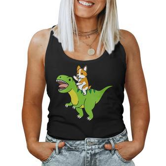 Corgi Riding T-Rex Dinosaur Dog Women Tank Top | Mazezy