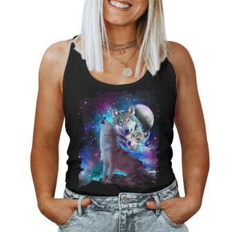 Cosmic Space Wolf Wolves Family Howling At Moon Women Tank Top Basic Casual Daily Weekend Graphic - Thegiftio UK