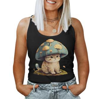 Cottagecore Cat Mushroom Hat Aesthetic Kawaii Women Tank Top - Monsterry