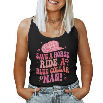 Cowboy Save A Horse Ride A Blue Collar Man On Back Women Tank Top - Monsterry CA