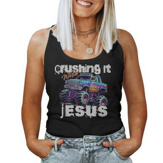 Crushing It With Jesus Christian Monster Truck Jesus Women Tank Top - Monsterry CA