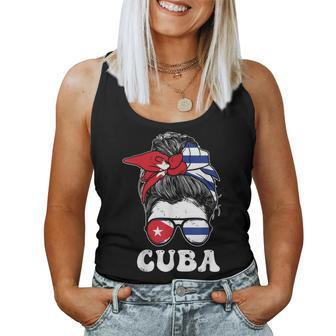 Cuban Girl Flag Messy Hair Bun Republic Of Cuba Heritage Women Tank Top - Seseable